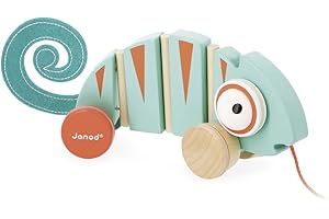 Janod - Camaleón de Arrastre Tropik - Juguete para Bebés de Madera - Ruedas Silenciosas - Juguete Educativo Andar y Equilibrio - Certificado FSC - Pintura al Agua - A partir de 1 Año, J08264