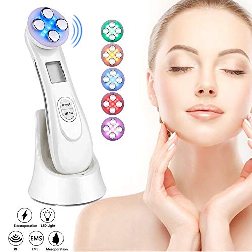 Ultrasuoni Viso Antirughe, Ultrasuoni Terapia LED Radiofrequenza Viso e Corpo Massaggiatore Viso Antirughe, dispositivo di massaggio terapia mesoterapia a 6 modalità LED