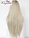 K'ryssma Women's Ombre Blonde Brown Roots Long Synthetic Lace Front Wigs Soft Straight Hair Realistic Full Wig Half Hand Tied Heat Resistant Fiber 22 inch