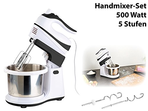 Rosenstein & Söhne Handmixer-Set: Rührständer, Edelstahl-Schüssel, 5 Stufen, Turbo, 500 W - 4