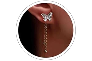 Atentuyi Boucles d'oreilles pompon papillon Chaîne Boucles d'oreilles longues Boucles d'oreilles cristal Boucles d'oreilles pendantes Cz Boucles d'oreilles Bijoux pour femmes et filles