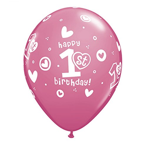 10 Luftballons Happy Birthday 1. Geburtstag pink