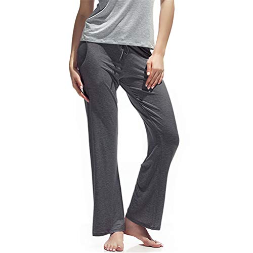 Preisvergleich Produktbild Swallowuk Damen Schlafanzughose Lang Pyjamahose Nachtwäsche Schlafanzug Hose Baumwolle Lang Sleep Hose Pants mit Taschen und Kordelzug (S, Dunkelgrau)