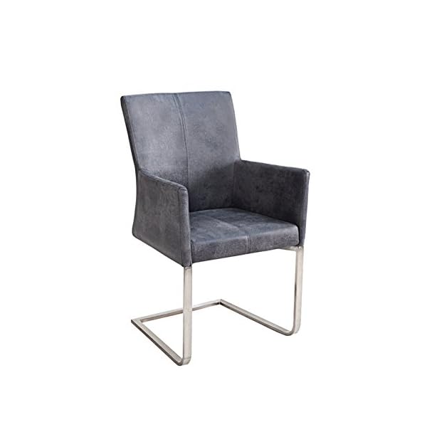 invicta INTERIOR Freischwinger Samson mit Armlehnen Vintage Grau und gebürstetem Edelstahlrahmen