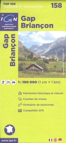 Download Gap, Briançon (France, Alpes) 1:100.000 randonnée topographique, le vélo et de randonnée carte IGN n° 158