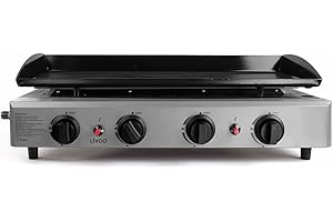 LIVOO DOC194 Plancha Gaz en Fonte Émaillée | 4 Brûleurs Inox 10 kW | Barbecue Gaz, Plancha Extérieure, Grande Surface de cuisson