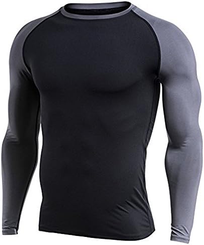 DENVOE Mens Compression Baselayer Long Sleeved Top Sport Fast Dry Shirts (Black, 4XL=(US XXXL))