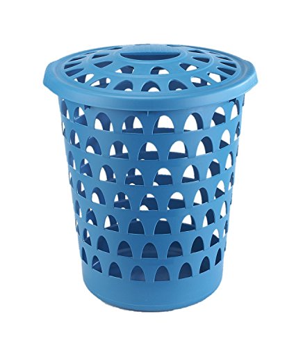 XL Wäschesammler aus robustem Kunststoff mit Belüftungsöffnungen und Deckel in schönem Blau. Mit Nutzvolumen von ca. 60 Liter. - 3