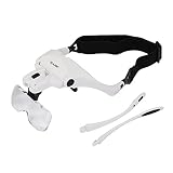Idealeben Lupa con 2 LED y 5 Lentes de Aumentos Diferentes de Manos Libres Ligeros para Lupa Diadema Ajustable (Blanco)