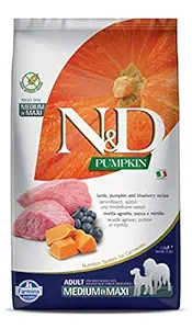 FARMINA N&D Pumpkin Dry Dog Food, Grain-Free, Adult Medium & Maxi Breed, 2.5-kg, Lamb and Blueberry