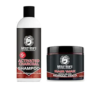 Mister Beard Hair Wax Crystal Gel Wax Normal Hold 100gm with Activated Charcoal Shampoo 200ml