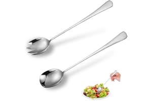 YZROHYI Juego de 2 Cubiertos Servir Ensalada 28 cm,Cuchara y Tenedor para Ensalada con Asas,Cucharas Grandes Acero Inoxidable,Cuchara de Agitación,Cucharas de Postre para Cocina,Hoteles,Fiestas