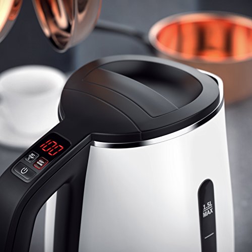 Arendo – Edelstahl Wasserkocher mit Temperatureinstellung | 7 wählbare Temperaturstufen 40° C – 100° C | 3 Tasten (Temperatureinstellung + Warmhaltefunktion + ON/Off) | BPA frei | LED-Display | integrierter Kalkfilter | 1,5 Liter | 1850 – 2200 Watt | 360° drehbarer Kontaktsockel | doppelwandiges Edelstahlgehäuse | weiß - 6