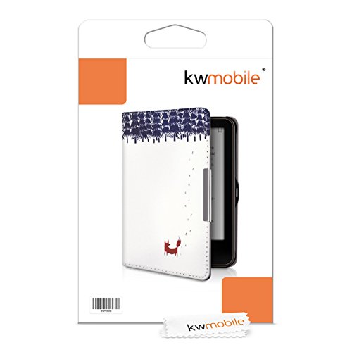 kwmobile Hülle für Tolino Vision 1 / 2 / 3 / 4 HD – Flipcover Case eReader Schutzhülle – Bookstyle Klapphülle Fuchs Design Braun Blau Weiß - 6