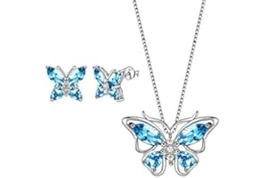 Aurora Tears Butterfly Necklace/Earrings/Rings/Bracelets Set 925 Sterling Sliver Birthstone Jewelry Set Animals Jewelry Gift for Women and Girls