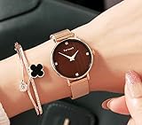 WZFCSAE Fashion Dial Lady Uhren Voller Stahl Frauen Kleid Uhr Einfache Mesh Gürtel Schwimmen Uhr Valentine, Kaffee