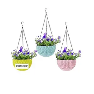 Altino Multicolor Round Rattan Woven Plastic Flower Hanging Planter/Beautiful Round Gamla Pot/Flower Hanging Pot for Garden Balcony (3)