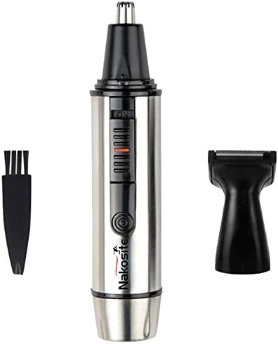 NAKOSITE NT2433 Best Nose Ear Hair Trimmer with LED Light-- Premium Quality Stainless Steel body and cutting blades. For Professional or Home Use. Water Resistant, Men or Women, Battery-Operated, Colour is Silver. 100% Money-Back Guarantee.