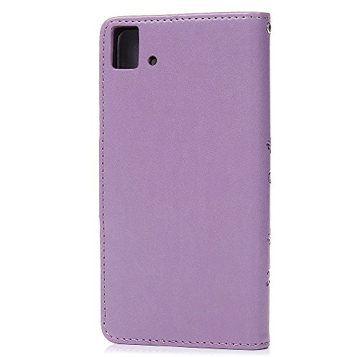 bq Aquaris E5s bq Aquaris E5 4G LTE Funda Libro de Cuero Impresi  n Suave PU Leather - Mavis s Diary Carcasa Con Flip Case Cover Gel TPU Cierre Magn  tico Funci  n de Soporte Billetera con Tapa para Tarjetas para bq e5s bq e5 4g - Dise  o de Mariposa y Flor P  rpura claro