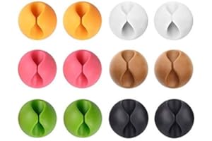U-horizon 12 Pack Clips Câbles colorés, U-horizon Rangements de câbles, Organiseur et Gestion de Bureau pour TV PC Ordinateur portable Maison etc