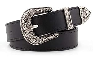 INOGIH Cinturón ajustable estilo vaquero vintage occidental para mujeres y hombres, cinturón con hebilla grabada estilo vaquero para jeans, pantalones y vestidos