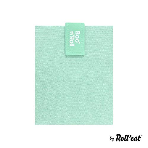 Roll'eat - Boc'n'Roll Eco - Bolsa para Desayuno Porta Bocadillos Ecológica y Reutilizable sin BPA | Funda Bocadillo con Cierre Fácil Ajustable, Color Verde