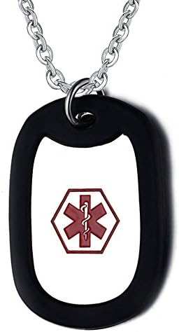 LianDuo Stainless Steel Silicone Dog Tag Medical Alert ID Sliencer Necklace Pendant with Silver Chain,Free Engraving