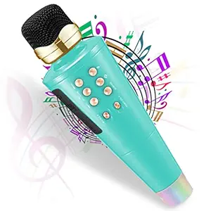 Pick Ur Needs 2 in1 Karaoke Microphone & Bluetooth Speaker with LED Light Wireless Connection Player with Recording + USB+FM (Sky Blue)