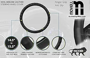Movell Car Finger Grip Steering Wheel Cover - Leather, Breathable, Anti Slip (Black) Customise Fitting For Honda I-Vtec