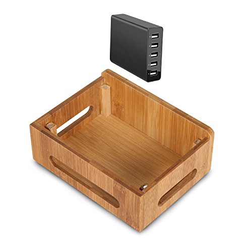 Upow Estaci  n de Carga de Bamb   natural para Multi-dispositivo con 4 Cuadros Organizador de Escritorio Soporte de Carga para Iphones Samsungs Tabletas Ipads 