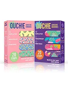 Aya Papaya Ouchie Non-Toxic Printed Bandages Combo Set Of 2 (2 X 20= 40 Pack)- (Pink & Purple)