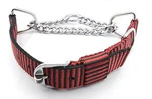 RvPaws Heavy Weighted Durable Dog Choke Collar Pet Nylon Half Chain Diamond Cut Choker Metal Dogs Collars Size - 1.5 inch XX-Large for Giant, Grate Dane and Large Breed Dog (Red & Black)