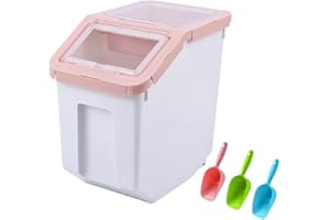 Uotyle Plastic Food Storage Container Box with Lid & Wheels & Measuring Cup & Scoop – Large Airtight Pet & Kitchen Organizer Bin for Dog & Cat Food, Flour, Cereal, Nuts, Beans, 8L-10L (Pink Large)