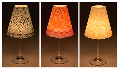 Candle Lights / Lampenschirme für Weingläser / Deko-Lampenschirme / Lampe / Teelicht / Lampshades / Lampenschirm-Set „Lorna“ Tischdeko, 3-teilig