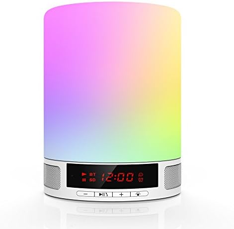 Table lamp丨 Aliensx Smart Touch Desk Lamps Dimmable RGB Night Light, Wireless Bluetooth Speaker, Music Box, TF Card, Alarm Clock, Speakerphone, for Gym Bedroom Office and Living Room(L2+)