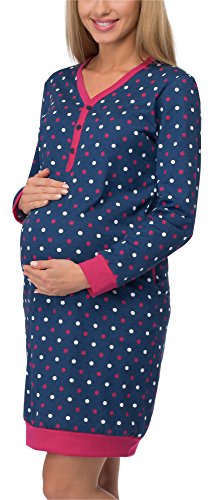 Cornette Premamá Camisón Lactancia Vestido de Casa Mujer 606 (Azul Oscuro/Puntos, L)