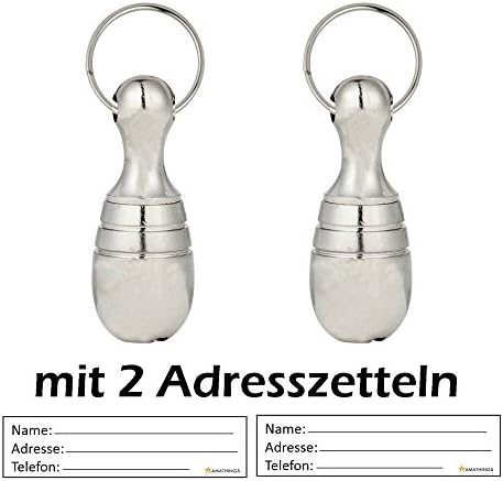 AMATHINGS 2 piece ! (double pack) Cone-shaped Mini Address Tags (2.9cm) in silver for dogs and cats, address labels included/watertight/pillbox/address sleve
