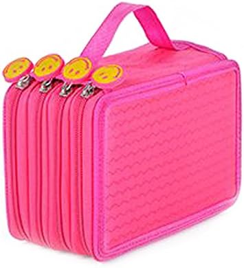 72 Slots Pencil Case - Oxford Cloth Large Capacity Zipper Pen Bag for Prismacolor Watercolor Pencils, Crayola Colored Pencils, Marco Pens and Cosmetic Brush (Rose Red)