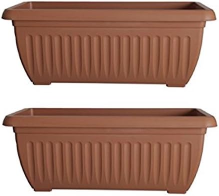 2 RECTANGULAR 60cm TERRACOTTA TROUGH PLANTER SET GARDEN FLOWER PLANT POT BASKET