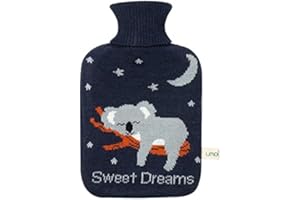 UMOI Bouillotte Premium 1 litre avec housse en tricot doux de haute qualité brodée de koalas, certifiée BS1970:2012, testé TÜV Rheinland