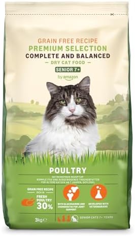 by Amazon Cibo completo per gatti con ricetta senza cereali, Senior, con pollo fresco 3kg