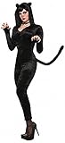 shoperama Schwarzer Catsuit mit Schwanz Gr. S/M Kostüm-Zubehör für Katze Cat Samt Hose