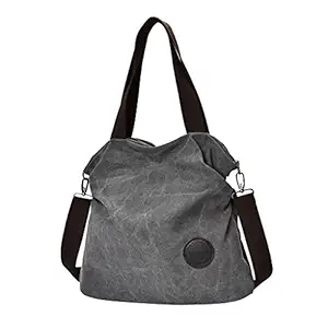 NYLSA Women Girls Fashion Outdoor Travel Shopping Office College Carry Shoulder Hanging Canvas Bag Tote Handbag Gift Grey
