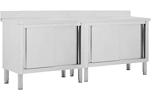 KOIECETA Arbeitsschrank mit Schiebetüren Arbeitstisch Arbeitsplatte Edelstahlschrank Gastro Schrank Schiebetürenschrank 200x50x(95-97) cm Edelstahl