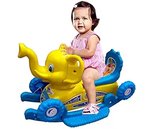 D.K 11 2 in 1 Baby Elephant Rider for Kids.1-3 Years Kids Boys and Girl. Rideons & Wagons Non Battery Operated Ride On ( Multi Color ) Ride ons (Ligth blu & yallow)