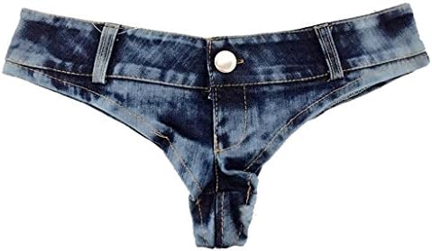 Wgwioo Women Mini Party Dancing Club Wear Low Waist Thong Shorts Booty Denim Hot Jeans Shorts /Pack Of 2/ . Deep Blue . M