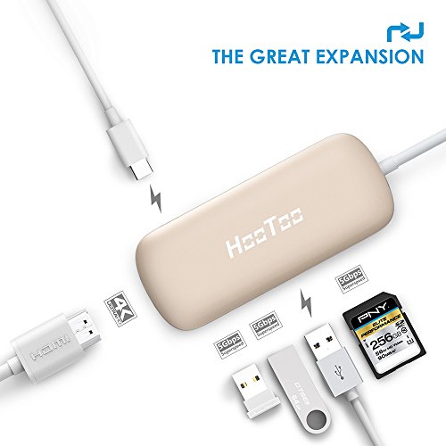 HooToo USB-C Hub mit drei USB 3.1 Gen 1 Anschlüssen, HDMI-Anschluss, SD-Kartenleser (Stromversorgung für USB-C Aufladung, Plug und Play, Aluminiumlegierung) für neues Macbook und Chromebook Pixel, Gold - 3