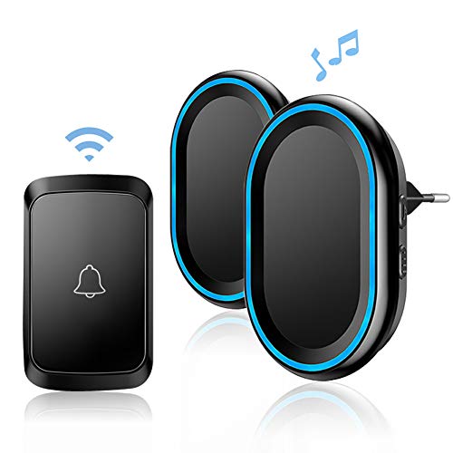 Sonnette sans Fil Etanche Extérieur, Carillon sans Fil Etanche Eléctrique, 300 Mètres Portée, Kit de Sonnette avec Flash LED, 58 Mélodies, 4 Volumes, 1 Emetteur+2 Récepteurs