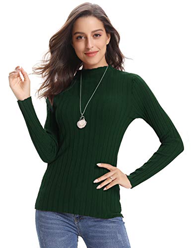 Abollria Pull Femme Hiver Col Roulé à Manches Longues Chic Chaud sous-Pull Tricot Hauts Femmes Basique Grande Taille à la Mode, Vert * Col Plus Bas, L