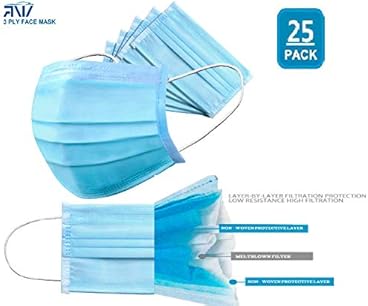 ARNV 3-Ply Disposable Surgical Mask with Advanced Melt-Blown Middle Layer, Set of 25